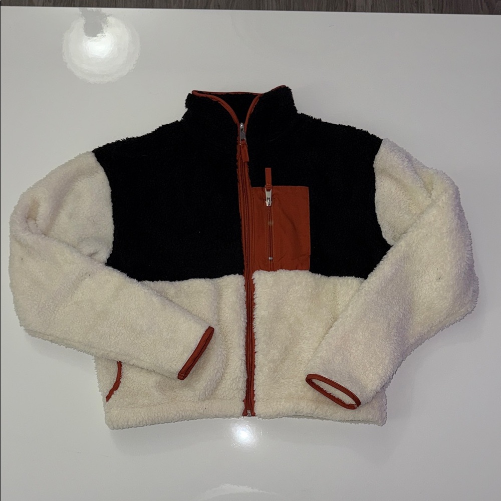 Kids Fleece Jacket - Black and Cream Size XS